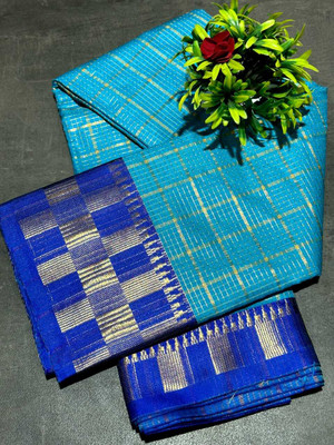 JbWorld Self Design, Woven, Checkered Chettinadu Cotton Silk, Pure Silk Saree(Pink, Dark Green)