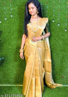 Nilofer Silk Sarees Woven, Solid/Plain Banarasi Tissue Saree(Gold)