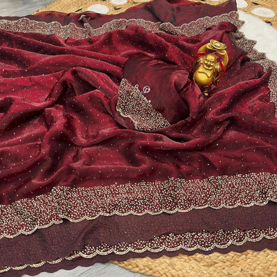 JENNVIA Self Design, Embellished Daily Wear Jimmy choo Saree(Maroon)