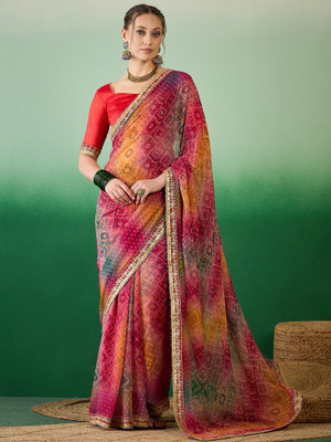 Tasrika Printed Bandhani Georgette Saree(Multicolor)