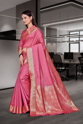 Feminista Self Design, Woven Daily Wear Cotton Silk Saree(Pink)