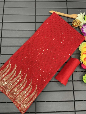 Bluebirdimpex Embellished Bollywood Georgette Saree(Red)