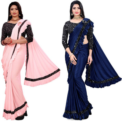 MIJAASHREE Embellished Bollywood Lycra Blend Saree(Pack of 2, Multicolor)