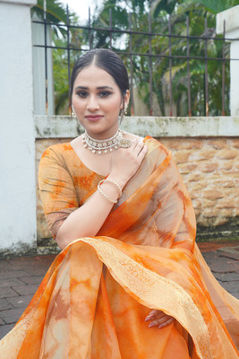 Aarunika MNT Tie-Dye Bollywood Organza Saree(Orange)