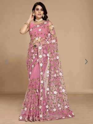 GALANI ENTERPRISE Embroidered, Floral Print Bollywood Net Saree(Purple)