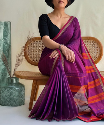 trogon Solid/Plain Handloom Pure Cotton Saree(Light Blue)