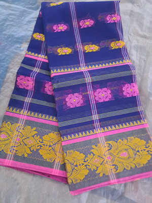 Moumitasaree Self Design, Solid/Plain Tant Pure Cotton Saree(Blue)