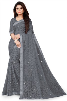 VANRAJ CREATION Self Design Bollywood Net Saree(Grey)