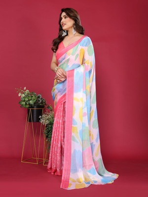 velisya Printed Bollywood Chiffon Saree(Multicolor)