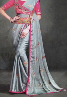 scope creations Self Design, Embroidered Bollywood Chiffon Saree(Grey)