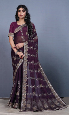 SANSKAR TEXTILE Embroidered Bollywood Tussar Silk Saree(Purple)