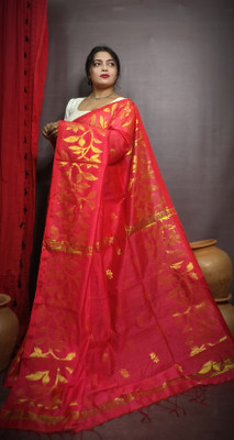 Ganesh plastic and industry Printed Tant Cotton Silk Saree(Magenta)