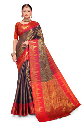Jyanshu Creation Self Design Banarasi Cotton Silk Saree(Dark Blue)