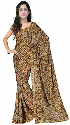 HouseOfCommon Printed Bandhani Crepe Saree(Multicolor)
