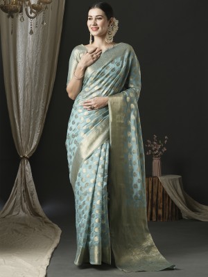 Divastri Woven Banarasi Organza Saree(Light Blue)