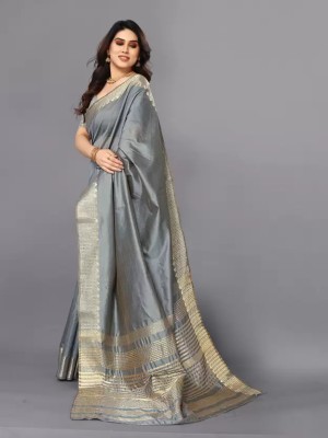 SIYADECOR Woven Dharmavaram Pure Silk, Cotton Silk Saree(Grey)