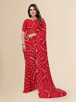 Moda Rapido Striped Daily Wear Georgette Saree(Red)