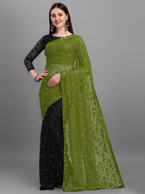 LOROFY Self Design Bollywood Net Saree(Black)