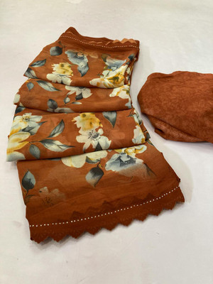 BORANA Floral Print Daily Wear Georgette Saree(Mustard)