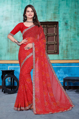 Shree Shyam Creation Embroidered Bandhani Georgette Saree(Red)