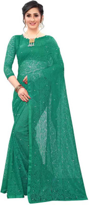 Nilkanthvarni Creation Self Design Bollywood Net Saree(Dark Green)