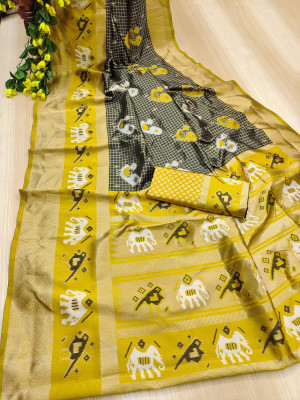 RUCHAA FASHION Printed Ikkat Pure Cotton Saree(Multicolor)