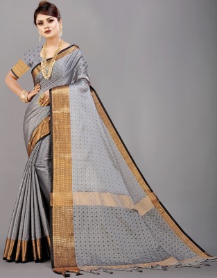 SANJU Woven, Checkered, Dyed Bollywood Jacquard, Cotton Silk Saree(Grey)