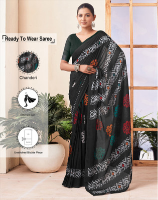 Satrani Printed Daily Wear Chanderi Saree(Black, Multicolor)