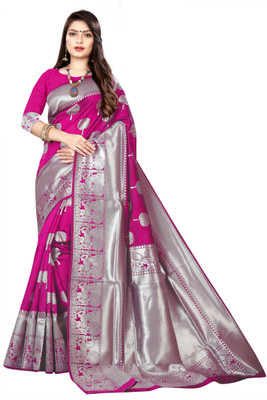 SareeChic Woven Kanjivaram Pure Silk Saree(Pink)