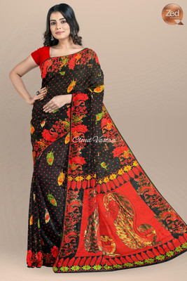 cloud vastra Woven Bollywood Cotton Blend Saree(Black)
