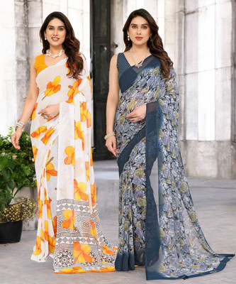 Moda Rapido Printed Bollywood Georgette Saree(Pack of 2, Multicolor)