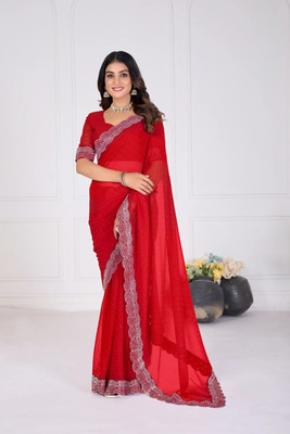 KivaWear Embellished Bollywood Georgette Saree(Red)