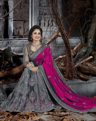 b bella creation Embellished Bollywood Net Saree(Purple)