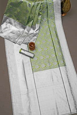 ESOMIC Printed Banarasi Pure Silk Saree(Light Green)