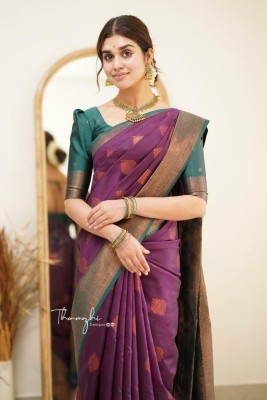 V V FASHION Woven Banarasi Pure Silk Saree(Purple)