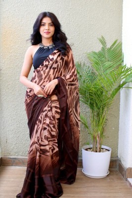 Sanjana Silks Printed Bollywood Georgette, Satin Saree(Brown)