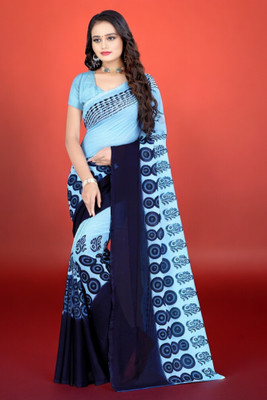 Divastri Blocked Printed Bollywood Georgette Saree(Light Blue)