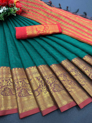 STORAMORETEXTILE Woven Banarasi Pure Silk Saree(Light Green)