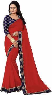 RAJESHWAR FASHION Self Design Chanderi Cotton Blend Saree(Red)