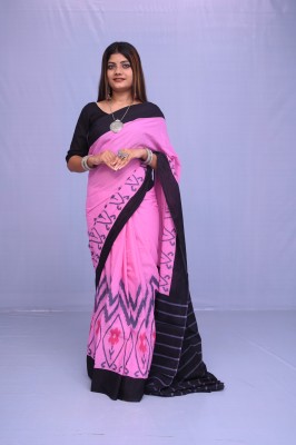 ABHIT CREATION Blocked Printed Daily Wear Pure Cotton Saree(Pink)