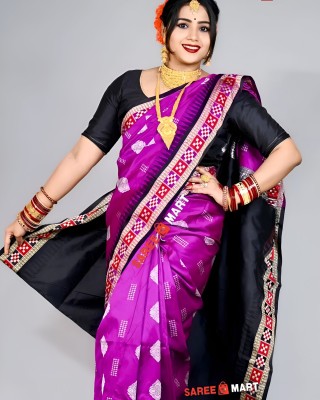 Sijileen Temple Border, Woven Sambalpuri Art Silk Saree(Magenta)