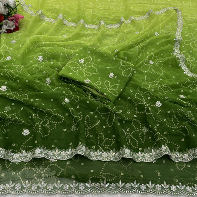 LAJEELEE Embroidered Bollywood Georgette Saree(Green)