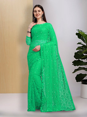 Saadhvi Embellished Bollywood Net Saree(Green)