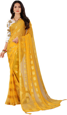 Aardiva Woven Bollywood Chiffon Saree(Yellow)