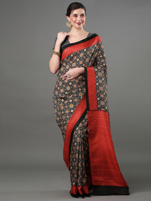 Sareemall Digital Print Sambalpuri Cotton Blend, Art Silk Saree(Black)