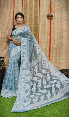 maa agameswari Self Design Jamdani Cotton Silk Saree(Pack of 2, Silver)