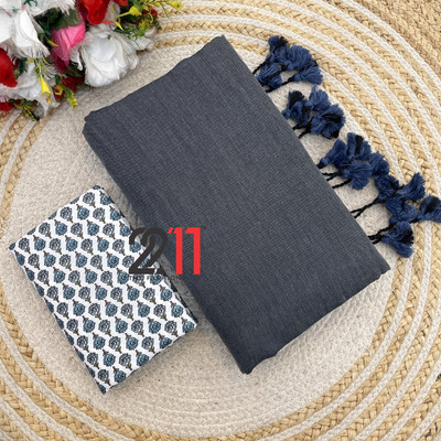 2211 THE FASHION HUB Solid/Plain Handloom Pure Cotton Saree(Grey)