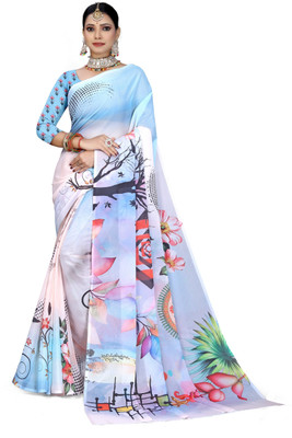Pemal Designer Digital Print Bollywood Georgette Saree(Multicolor)
