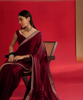 Sareemall Solid/Plain Bollywood Satin Saree(Maroon)