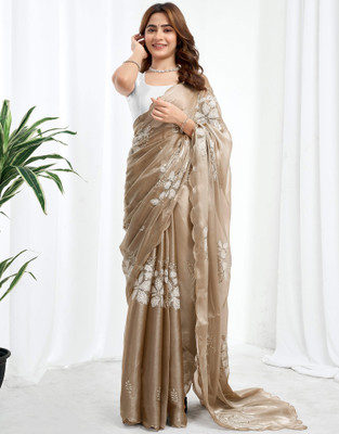 all about you Embellished, Embroidered Bollywood Chiffon Saree(Beige)